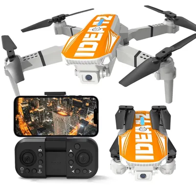 Produktbild von IDEA12 Mini-Drohne Orange mit 1080p HD Kamera, 2 Batterien, faltbar und optischer Flusspositionierung