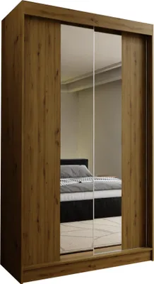 Produktbild von Masseno Schiebetürenschrank LUCENZA 120 cm Kleiderschrank Schlafzimmer Schrank 2-türig mit Spiegel Eiche Artisan
