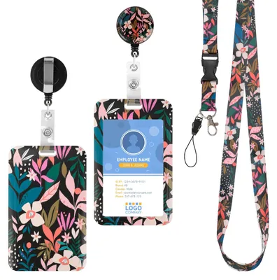 Imagen del producto de Funda para identificación con correa, monedero para identificación con diseño floral y compartimentos extraíbles