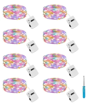 Mini-Lichterkette 8er-Set, 2 m, 20 LEDs, 3 Modi, wasserdicht, bunt