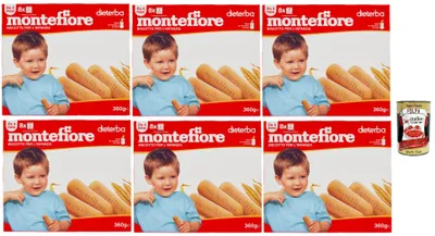 Produktbild von Montefiore biscotto, Leckerer Keks, integriert in Vitamine B1, B3, B6 und Riboflavina 6x 360g + Italian Gourmet polpa 400g