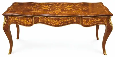 Produktbild von Casa Padrino Barock Schreibtisch mit 3 Schubladen Braun Intarsien 200 cm - Barock Büro Möbel - Prunkvolle Barockstil Möbel