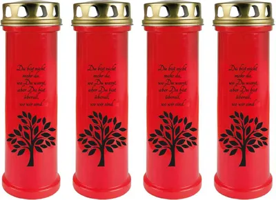 Immagine prodotto di Candela tombale rossa confezione da 4, durata di combustione: 100 ore (per candela), motivo: albero