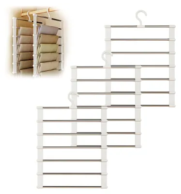 Produktbild von Hosenbügel 3 Stück, Platzsparend Faltbare Kleiderbügel aus Metall, rutschfest Mehrfachbügel für Hosen, Jeans, Schals, Handtücher, Röcke, Krawatten, Gürtel, Kleidung, Kleiderschrank Organizer