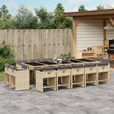 Produktbild von Möbel 15-tlg. Garten-Essgruppe mit Kissen Beigemischung Poly Rattan - Balkonmöbel 3278003
