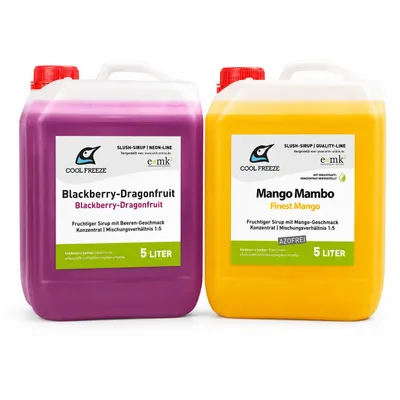 Produktbild von 2er Set Slush Eis Sirup | Drachenfrucht und Mango | glycerin- und alkoholfrei, KI-generiertes Bild