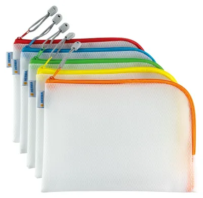 Zdjęcie produktu dla HERMA 20007 Kosmetyczka A5 z zamkiem błyskawicznym, opakowanie 10 sztuk, przezroczysta (26 x 20 cm) Mała kosmetyczka podróżna z zamkiem błyskawicznym na kosmetyki, płyny, kosmetyki do makijażu, kosmetyczka, różne kolory