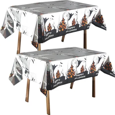 Productafbeelding van Halloween tafelkleed, 2 stuks, kunststof, 137x274 cm, met enge motieven