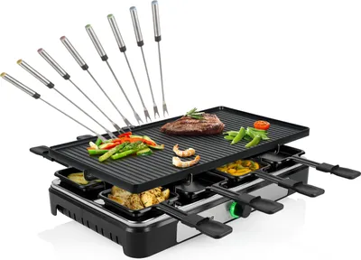 Produktbild von RACLETTE Partygrill für 8 Personen wendbare Grillplatte 1400Watt & Teppangabeln