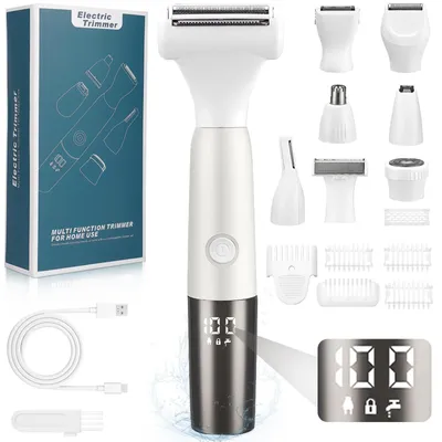Produktbild von 8-in-1 Frauen Rasierer Elektrischer Intimrasierer mit 8 Klingen LED-Digitalanzeige IPX7 Wasserdicht USB Ladung Rasierer Damen Für Bikini Zone Achseln Beine