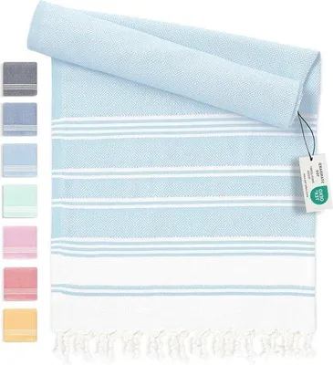 Produktbild von Famanu Strandhandtuch XXL aus recycelter Baumwolle - schnelltrocknend - Türkisches Handtuch - Eisblau - 100x200cm