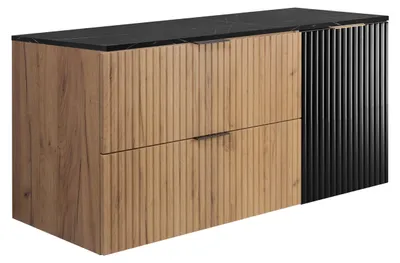 Immagine prodotto di Mobile da bagno sospeso, rovere Craft / piano in MDF effetto marmo nero, 120 x 57 x 46 cm