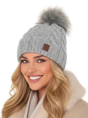 Imagen del producto de Baesics - Gorro de punto tipo "bommel" para mujer y hombre, color gris claro, ideal para el invierno, cálido