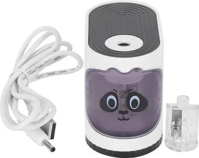 Produktbild von Elektrischer Spitzer schwarz, Cartoon-Design & Auto-Stopp, USB/Batterie, für Kinder & Künstler – sicher & sauber