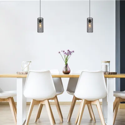Produktbild von Hängeleuchte, rund, Metallgeflecht, schwarz matt, H 120 cm