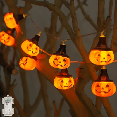 Lichterkette Halloween 1,5 m 20 LEDs Kürbis Timer wasserdicht