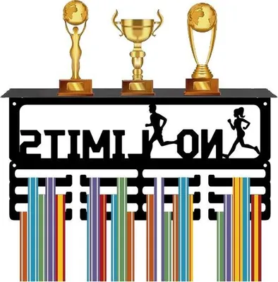 Immagine prodotto di Medaleneuronal Trophy Display Plank - Espositore per medaglie con 12 ganci - Supporto da parete per oltre 70 medaglie - 40x20x10 cm