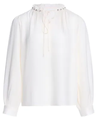 Produktbild von Damen Bluse weiss Gr. S mit Rüschenkragen, Schlüssellochausschnitt und regulärer Passform