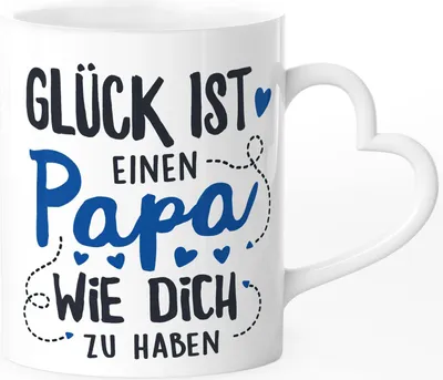 Produktbild von Kaffee-Tasse Geschenk Glück ist einen Papa/eine Mama wie dich zu haben Herz-Henkel Vatertag Muttertag SpecialMe® Papa weiß Herz-Tasse