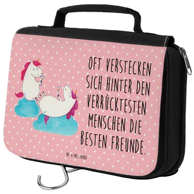 Produktbild von Mr. & Mrs. Panda Waschtasche Einhorn Sekt - Rot Pastell - Geschenk, Einhörner, Schminktasche, beauty case, Kulturbeutel, Korken, Kosmetiktasche, Party, Freundinnen, Beste