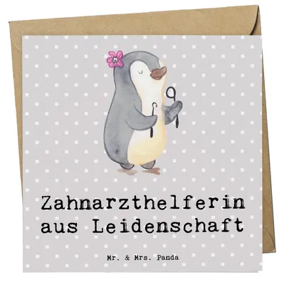 Produktbild von Mr. & Mrs. Panda Grußkarte Zahnarzthelferin Leidenschaft - Grau Pastell - Geschenk, doppelkarte, Klappkarte, Glückwunschkarte, faltkarte, anlasskarte