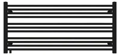 A black radiator with horizontal bars against a white background.