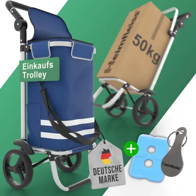 Produktbild von Heimfleiss Einkaufstrolley Blau – Klappbarer Hackenporsche, Einkaufstasche mit Rollen