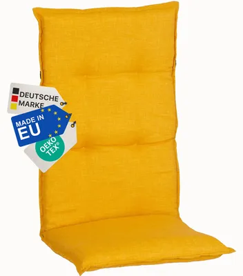 Produktbild von NYVI Gartenstuhl Auflage Hochlehner Barcelona - UV-Beständig, Atmungsaktiv, Strapazierfähig - Hochlehnerauflage Sitzkissen Outdoor - Sitzauflagen für Gartenstühle 118x50cm Senfgelb
