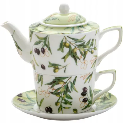 Produktbild von DomNachbildungacji Tea for One Teekanne mit Tasse Porzellan OlivenNachbildung