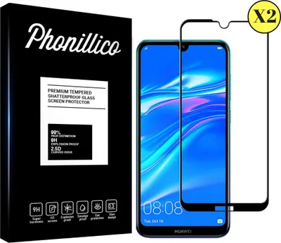 Produktbild von Hartglas für Huawei Y7 2019 - Y7 PRO 2019 - Y7 PRIME 2019 [2 Stück] Displayschutzfolie Screen Protector mit schwarzem Rand Film Anti-Kratzer Glas Resistant Phonillico®