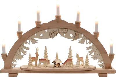 Productafbeelding van Vlammige houten lichtboog motief - Set van 7 - Herten in het bos met gesneden bomen - Ca - 57 x 9 x 38 cm - 38 cm