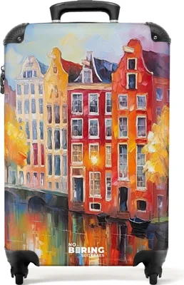 Produktbild von NoBoringSuitcases.com® Koffer Handgepäck Trolley Rollkoffer Kleine Reisekoffer mit 4 Rollen - Grachtenhäuser - Kunst - Malerei - Amsterdam - Cabin Size < 55x40x23 cm & 55x40x20 cm - Fotokoffer - Kabinenkoffer - BoardgepäckHandgepäck Koffer 55x35x20 cm, 36L,