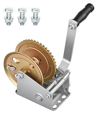 Zdjęcie produktu dla Lina holownicza SucceBuy o udźwigu 726 kg, ręczna wciągarka bez liny, z dwukierunkowym mechanizmem zapadkowym i korbą ręczną, z przekładnią 4:1, powlekana, przeznaczona do przyczep do łodzi i innych przyczep