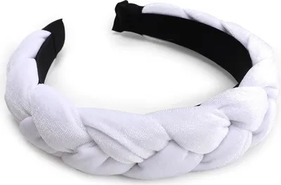 Produktbild von DRESHOW Samt geflochtenes Stirnband in Weiß - elastischer Haarreif