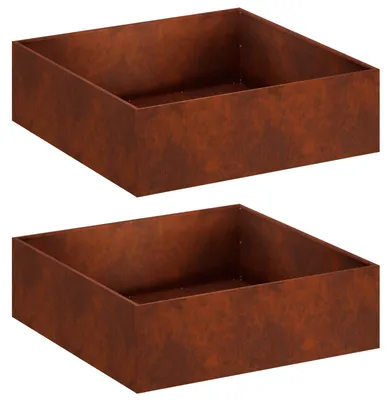 Image de vidaXL Jardinières pour l'extérieur, lot de 2, aspect rouille, 80 x 80 x 30 cm