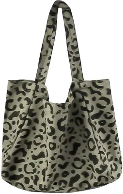Produktbild von Grüne Leopardenprint Schultertasche Damen Canvas Einkaufstasche Groß