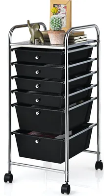 Produktbild von COSTWAY Rollcontainer mit 6 stapelbaren Schubladen, Mobiler Rollwagen Badrollwagen, Aufbewahrungswagen Badtrolley für Kosmetik, schwarz