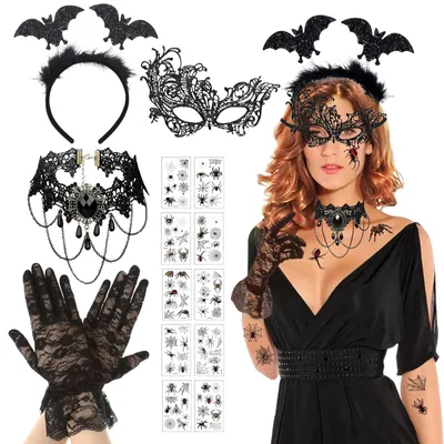Imagen del producto de Disfraces de Halloween para mujer, con diadema de murciélago y accesorios