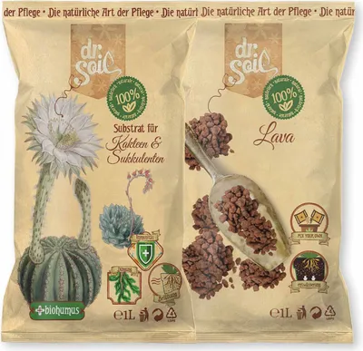 Produktbild von Dr.Soil Pflanzenpflegepaket zum Umpflanzen von Kakteen und Sukkulenten mit natürlichem Substrat für Kakteen und Sukkulenten und vulkanischer Lava