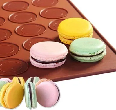 Produktbild von Macarons-Backmatte aus Silikon - 30 Mulden - Antihaftbeschichtung - Pralinenform - Schokoladenform - Schokoladentafel - 28 x 25 cm