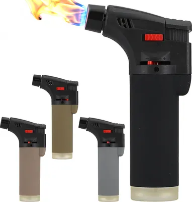 Produktbild von Jet Feuerzeug 4er Set Brenner Soft Touch 4 Farben 6,5x12x3cm ABS nachfüllbar regulierbare Flamme Sturmfeuerzueg