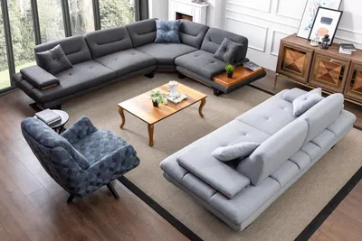 Zdjęcie produktu dla Designerski 3-częściowy zestaw do salonu narożnik w kształcie litery L + 3 + 1 miejsce siedzące nowoczesny nowy