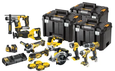 Productafbeelding van DeWalt combi-set 18V DCK1012P4T (bevat: DCD796, DCF887, DCS565, DCS382, DCS356, DCS334, DCH172, DCG405, DCE088NG18, DCL040), 4x 5,0Ah accu's, 3x oplader