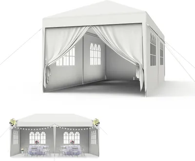 Produktbild von UISEBRT 3x6m Partyzelt Pavillon Wasserdicht Stabil Gartenpavillon Anti-UV mit Seitenteilen und großen Fenstern Gartenzelt Festzelt für Garten Party Weiß
