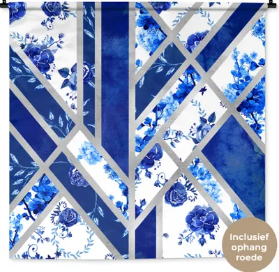 Produktbild von MuchoWow® Wandteppich Wandbehang Delfter Blau - Muster - Abstrakt 150x150 cm Tapisserie Dekoration Wandtuch - Wohnaccessoires - Modernes