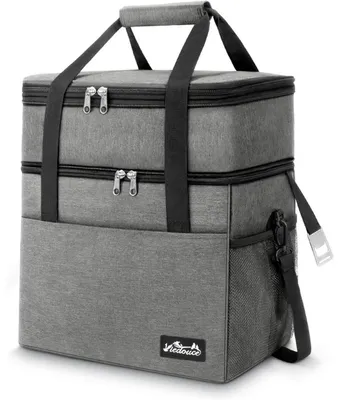 Immagine prodotto di Borsa termica espandibile da 30 litri, colore grigio, con tracolla e apribottiglie