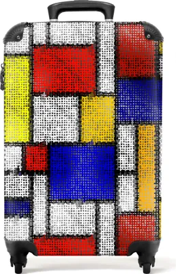 Produktbild von NoBoringSuitcases.com® Koffer Handgepäck Trolley Rollkoffer Kleine Reisekoffer mit 4 Rollen - Muster - Kunst - Mondrian - abstrakt - Cabin Size < 55x40x23 cm & 55x40x20 cm - Fotokoffer - Kabinenkoffer - BoardgepäckHandgepäck Koffer 55x35x20 cm, 36L,