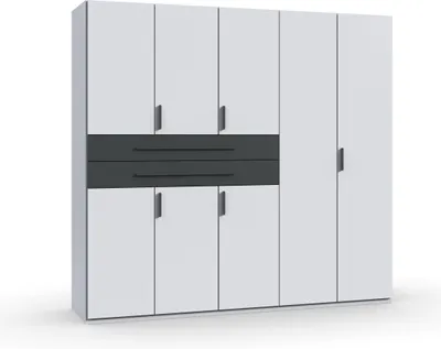 Produktbild von Drehtürenschrank >DIGIT< in WEISS + SCHWARZ - 225x208x58cm (BxHxT)