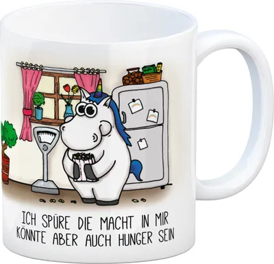 Produktbild von Honeycorns Kaffeebecher mit Einhorn Motiv und Spruch: Ich spüre die Macht in