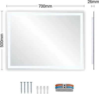 Obrázek produktu pro Zrcadlo do koupelny - Zrcadlo - LED - 70x50 cm - Čtvercový design s osvětlením - Antibakteriální a s funkcí stmívání